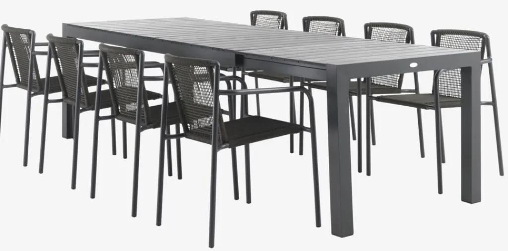 Conjuntos Mesa Y Sillas De Jardín>JYSK HSTEHAVE + KRISTIANSTADMesa HESTEHAVE L205/275 negro + 4 sillas KRISTIANSTAD verde