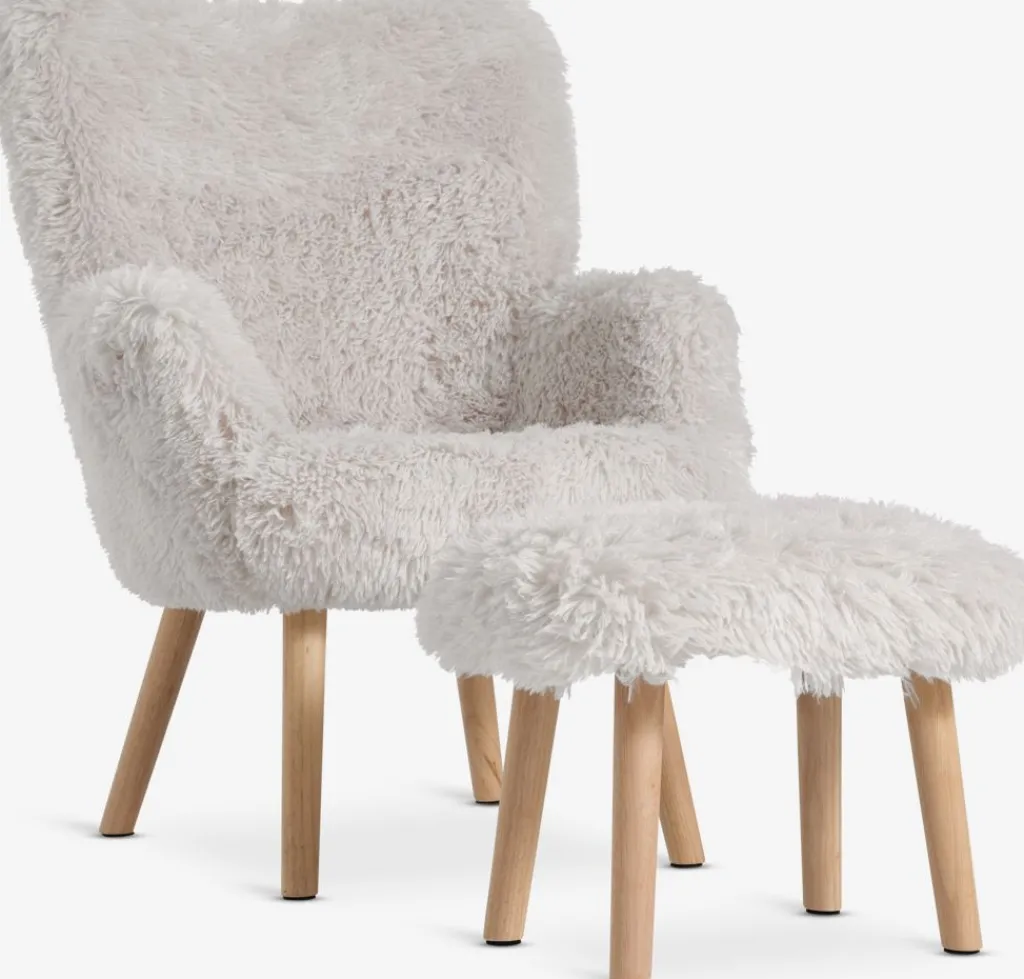 Sillones>JYSK HVILSTEDSillón HVILSTED con reposapiés felpa blanco crudo/natural