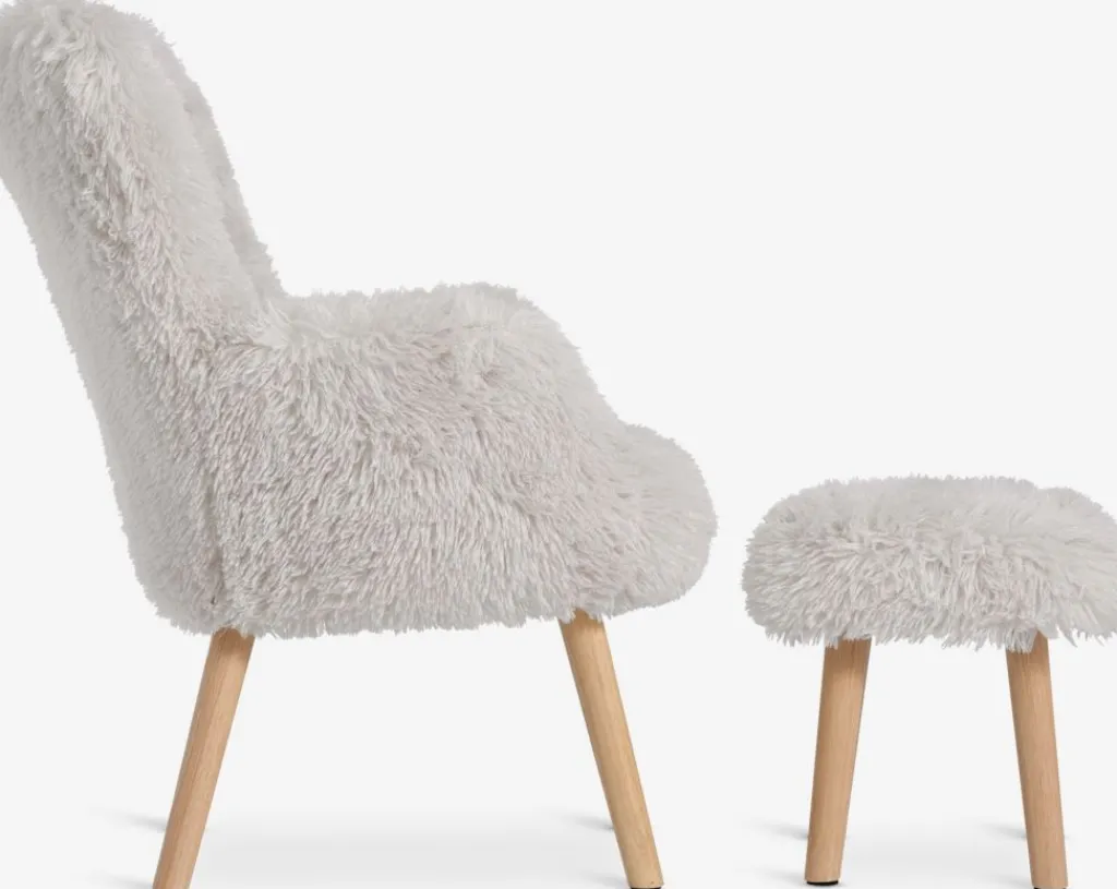 Sillones>JYSK HVILSTEDSillón HVILSTED con reposapiés felpa blanco crudo/natural