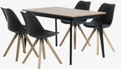 Mesas De Comedor|Conjuntos De Comedor>JYSK JEGIND + BLOKHUSMesa JEGIND L130 roble natural/negro +4 sillas BLOKHUS negro Negro+Natural