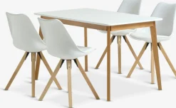 Mesas De Comedor|Conjuntos De Comedor>JYSK JEGIND + BLOKHUSMesa JEGIND L130 blanco + 4 sillas BLOKHUS blanco Blanco+Natural