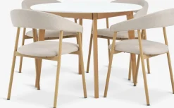 Mesas De Comedor|Conjuntos De Comedor>JYSK JEGIND + EJSINGMesa JEGIND Ø105 blanco + 4 sillas EJSING beis/roble natural