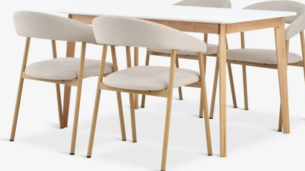 Mesas De Comedor|Conjuntos De Comedor>JYSK JEGIND + EJSINGMesa JEGIND L130 blanco + 4 sillas EJSING beis/roble natural