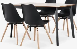 Mesas De Comedor|Conjuntos De Comedor>JYSK JEGIND + KASTRUPMesa JEGIND L130 roble natural/negro +4 sillas KASTRUP negro