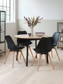 Mesas De Comedor|Conjuntos De Comedor>JYSK JEGIND + KASTRUPMesa JEGIND Ø105 roble natural + 4 sillas KASTRUP negro