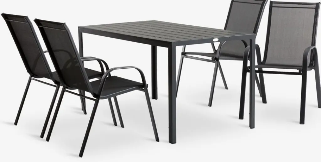 Conjuntos Mesa Y Sillas De Jardín>JYSK JERSORE + LEKNESMesa JERSORE L140 + 4 sillas LEKNES negro
