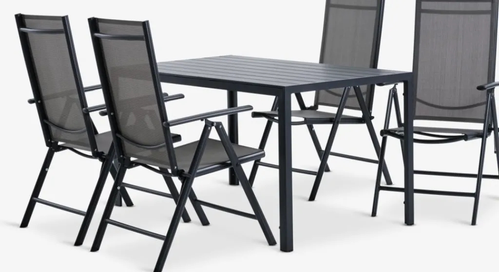 Conjuntos Mesa Y Sillas De Jardín>JYSK JERSORE + MELLBYMesa JERSORE L140 + 4 sillas MELLBY negro