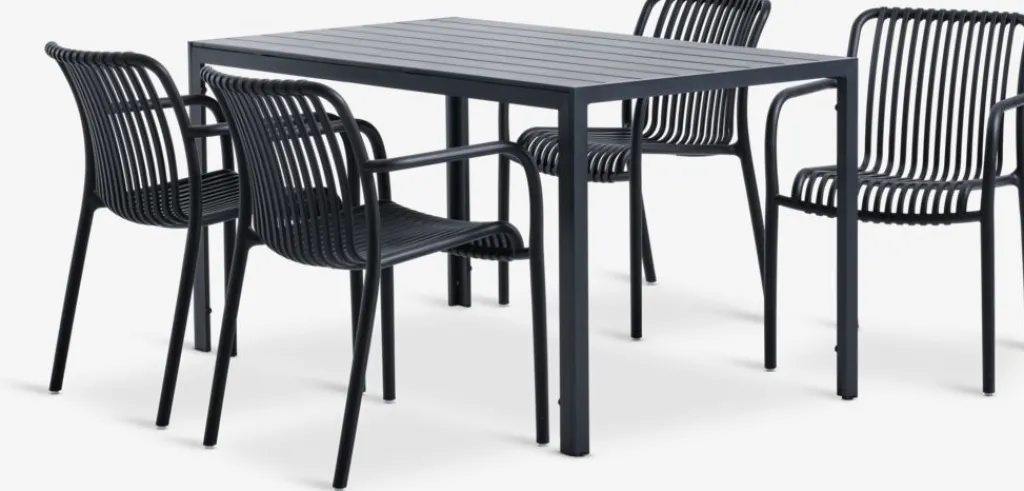 Conjuntos Mesa Y Sillas De Jardín>JYSK JERSORE + NABBENMesa JERSORE L140 + 4 sillas NABBEN negro