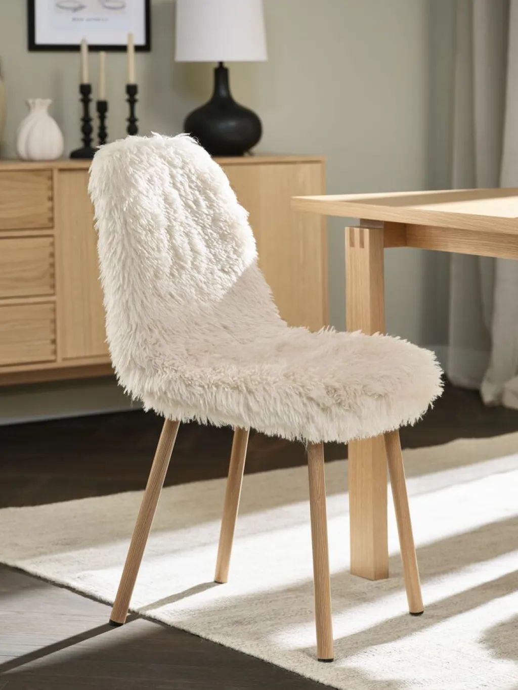 Sillas De Comedor>JYSK JONSTRUPSilla de comedor JONSTRUP felpa blanco crudo/color roble Blanco roto