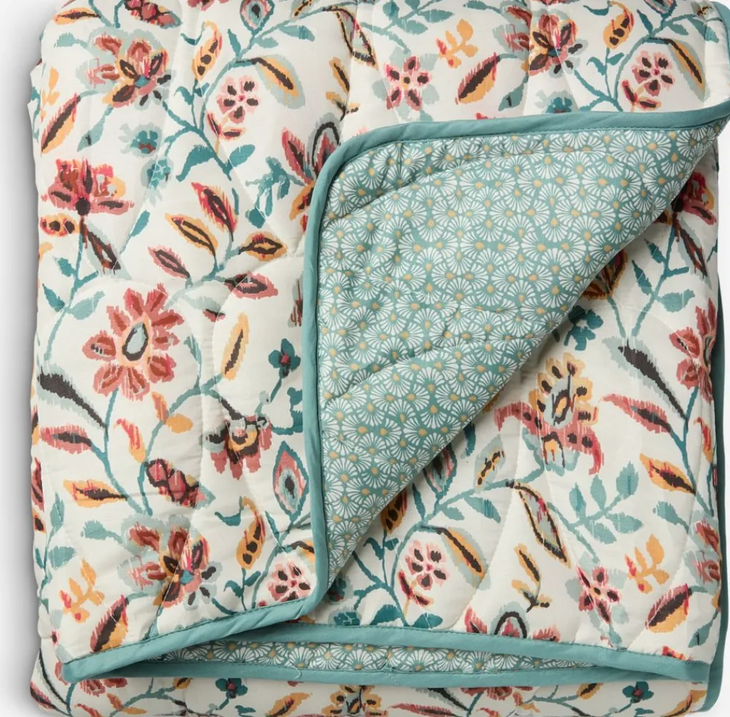 Mantas>JYSK KAMILLEManta acolchada KAMILLE 140x200 blanco/turquesa