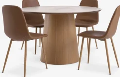 Mesas De Comedor|Conjuntos De Comedor>JYSK KLIPLEV + JONSTRUPMesa KLIPLEV Ø120 roble natural + 4 sillas JONSTRUP marrón