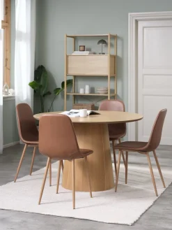 Mesas De Comedor|Conjuntos De Comedor>JYSK KLIPLEV + JONSTRUPMesa KLIPLEV Ø120 roble natural + 4 sillas JONSTRUP marrón