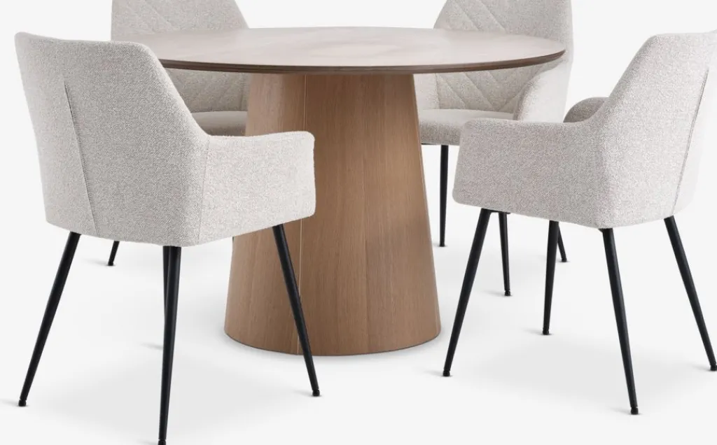 Mesas De Comedor|Conjuntos De Comedor>JYSK KLIPLEV + PURHUSMesa KLIPLEV Ø120 roble natural+4 sillas PURHUS blanco crudo