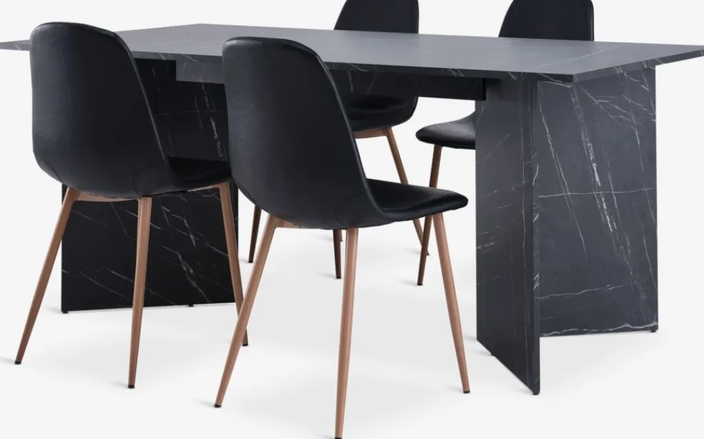 Mesas De Comedor|Conjuntos De Comedor>JYSK KRONDAL + JONSTRUPMesa KRONDAL L180 mármol + 4 sillas JONSTRUP negro Negro+Roble natural