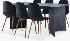Mesas De Comedor|Conjuntos De Comedor>JYSK KRONDAL + JONSTRUPMesa KRONDAL L180 mármol + 4 sillas JONSTRUP negro Negro+Roble natural