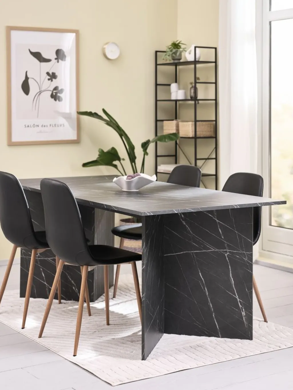 Mesas De Comedor|Conjuntos De Comedor>JYSK KRONDAL + JONSTRUPMesa KRONDAL L180 mármol + 4 sillas JONSTRUP negro Negro+Roble natural