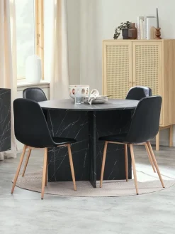 Mesas De Comedor|Conjuntos De Comedor>JYSK KRONDAL + JONSTRUPMesa KRONDAL Ø110 mármol + 4 sillas JONSTRUP negro Negro+Roble natural