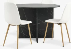 Mesas De Comedor|Conjuntos De Comedor>JYSK KRONDAL + JONSTRUPMesa KRONDAL Ø110 mármol + 4 sillas JONSTRUP blanco Blanco+Roble natural
