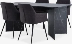 Mesas De Comedor|Conjuntos De Comedor>JYSK KRONDAL + PURHUSMesa KRONDAL L180 mármol + 4 sillas PURHUS gris/negro