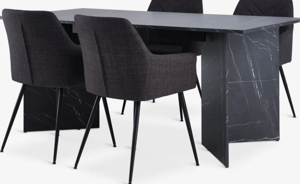 Mesas De Comedor|Conjuntos De Comedor>JYSK KRONDAL + PURHUSMesa KRONDAL L180 mármol + 4 sillas PURHUS gris/negro
