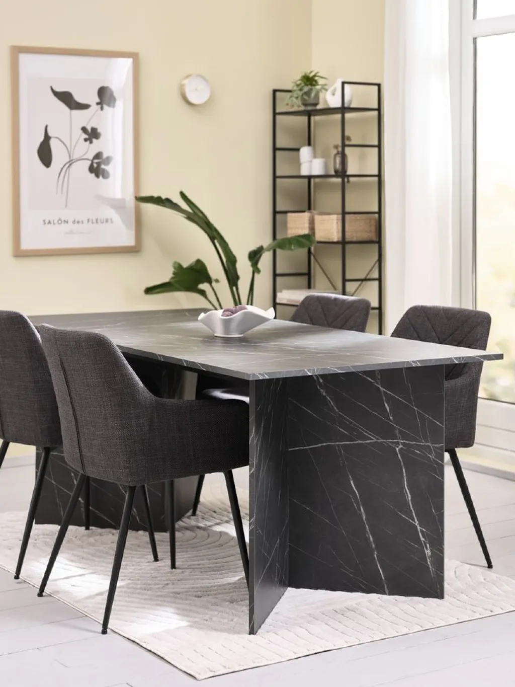 Mesas De Comedor|Conjuntos De Comedor>JYSK KRONDAL + PURHUSMesa KRONDAL L180 mármol + 4 sillas PURHUS gris/negro