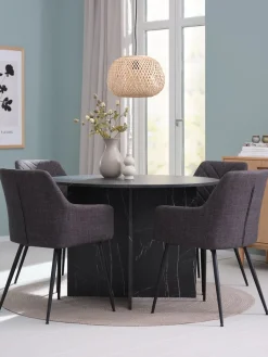 Mesas De Comedor|Conjuntos De Comedor>JYSK KRONDAL + PURHUSMesa KRONDAL Ø110 mármol + 4 sillas PURHUS gris/negro