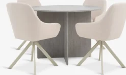 Mesas De Comedor|Conjuntos De Comedor>JYSK KRONDAL + ROSTRUPMesa KRONDAL Ø110 travertino + 4 sillas ROSTRUP beis
