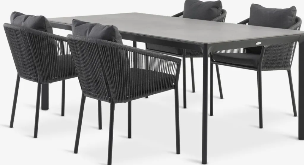Conjuntos Mesa Y Sillas De Jardín>JUTLANDIA KUMLA + GILJAMesa KUMLA L200 + 4 sillas GILJA gris