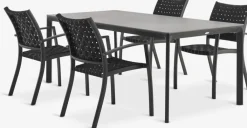 Conjuntos Mesa Y Sillas De Jardín>JUTLANDIA KUMLA + GLOMFJORDMesa KUMLA L200 gris + 4 sillas GLOMFJORD negro