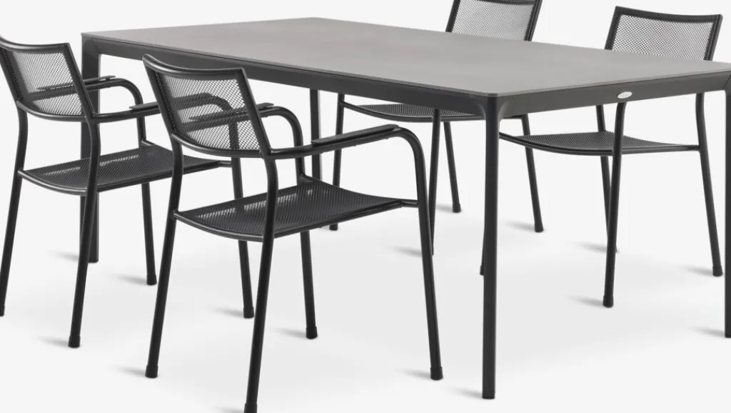 Conjuntos Mesa Y Sillas De Jardín>JUTLANDIA KUMLA + HEMSEDALMesa KUMLA L200 gris + 4 sillas HEMSEDAL negro