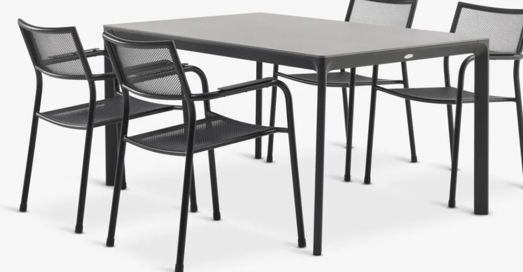 Conjuntos Mesa Y Sillas De Jardín>JUTLANDIA KUMLA + HEMSEDALMesa KUMLA L150 gris + 4 sillas HEMSEDAL negro