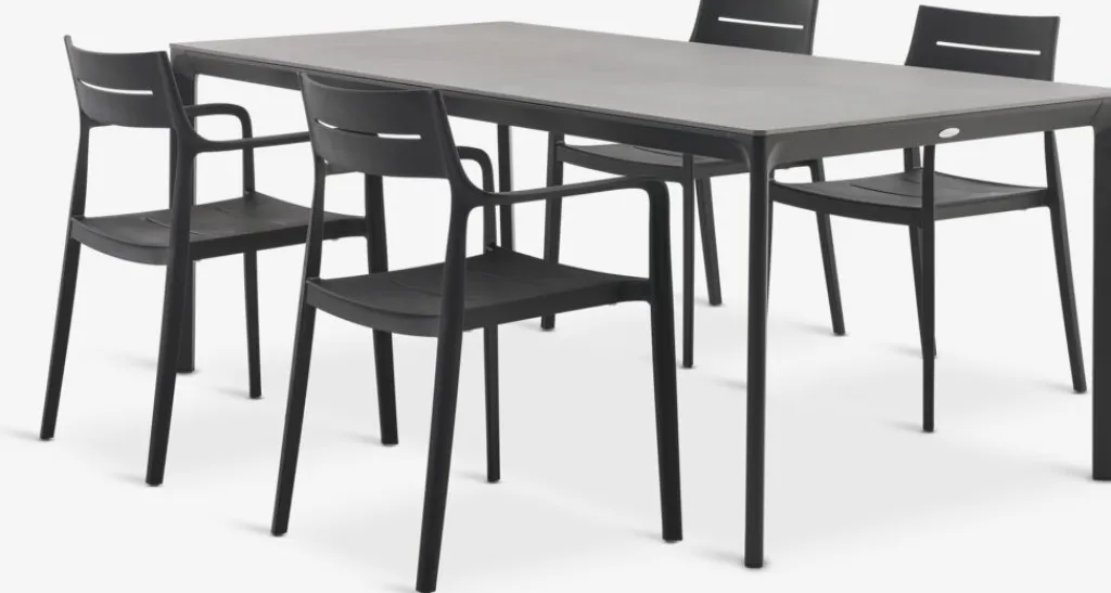 Conjuntos Mesa Y Sillas De Jardín>JYSK KUMLA + INGSTRUPMesa KUMLA L200 + 4 sillas INGSTRUP negro Gris