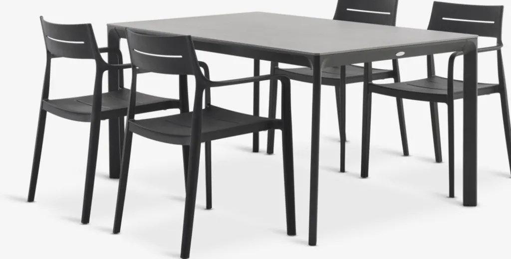 Conjuntos Mesa Y Sillas De Jardín>JYSK KUMLA + INGSTRUPMesa KUMLA L150 + 4 sillas INGSTRUP negro Gris