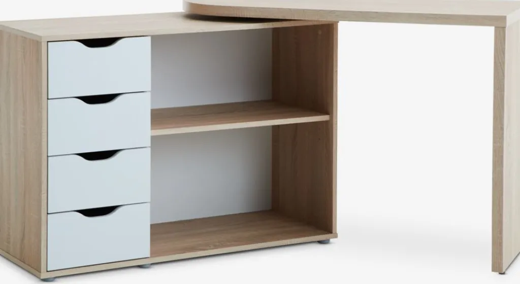 Escritorios|Escritorios Elevables>JYSK LANGAGEREscritorio LANGAGER 41-107x107-165 color roble claro/blanco