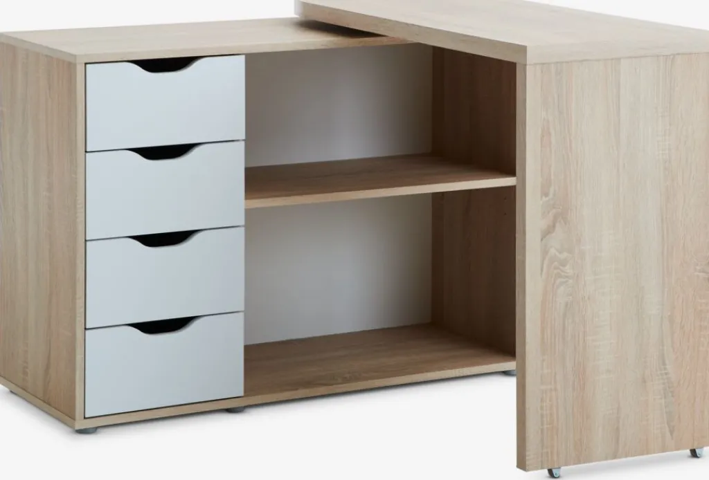 Escritorios|Escritorios Elevables>JYSK LANGAGEREscritorio LANGAGER 41-107x107-165 color roble claro/blanco