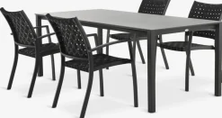 Conjuntos Mesa Y Sillas De Jardín>JUTLANDIA LANGET + GLOMFJORDMesa LANGET L207 + 4 sillas GLOMFJORD negro