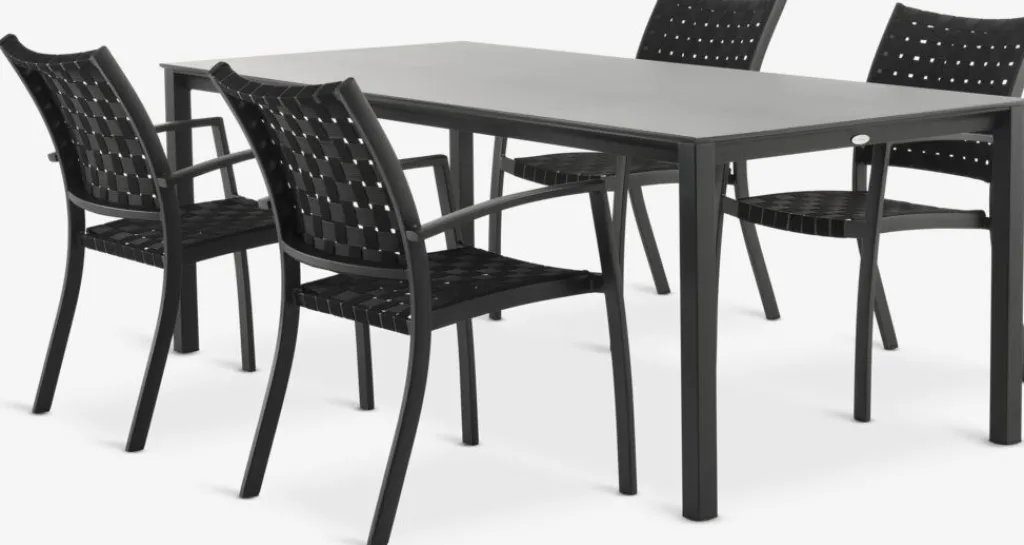 Conjuntos Mesa Y Sillas De Jardín>JUTLANDIA LANGET + GLOMFJORDMesa LANGET L207 + 4 sillas GLOMFJORD negro