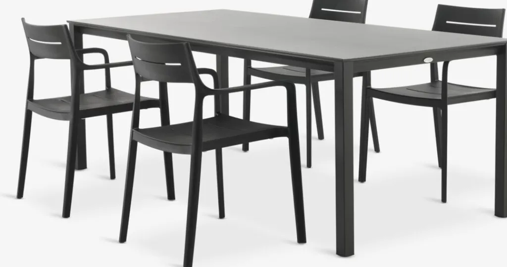 Conjuntos Mesa Y Sillas De Jardín>JYSK LANGET + INGSTRUPMesa LANGET L207 + 4 sillas INGSTRUP negro