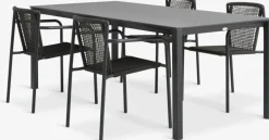 Conjuntos Mesa Y Sillas De Jardín>JYSK LANGET + KRISTIANSTADMesa LANGET L207 negro + 4 sillas KRISTIANSTAD verde
