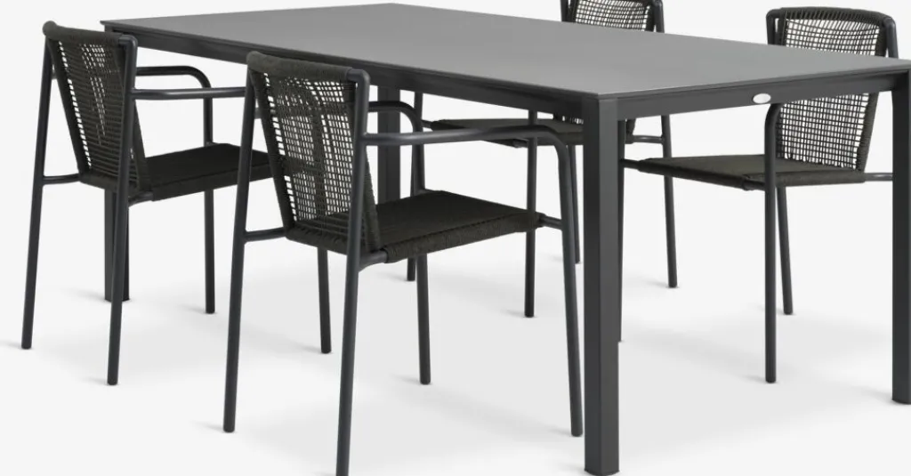 Conjuntos Mesa Y Sillas De Jardín>JYSK LANGET + KRISTIANSTADMesa LANGET L207 negro + 4 sillas KRISTIANSTAD verde
