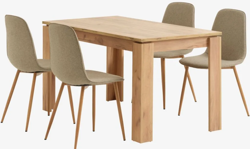 Mesas De Comedor|Conjuntos De Comedor>JYSK LINTRUP + BISTRUPMesa LINTRUP L140 roble salvaje + 4 sillas BISTRUP arena