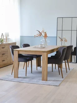 Mesas De Comedor|Conjuntos De Comedor>JYSK LINTRUP + PEBRINGEMesa LINTRUP L190/280 roble salvaje + 4 sillas PEBRINGE gris