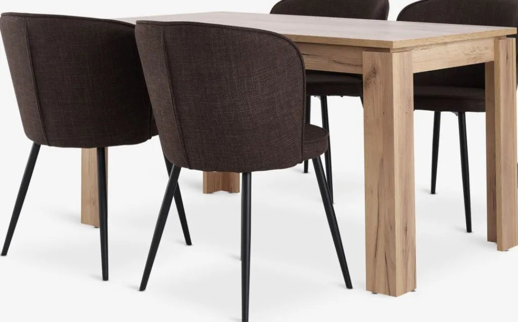 Mesas De Comedor|Conjuntos De Comedor>JYSK LINTRUP + RISSKOVMesa LINTRUP L140 roble + 4 sillas RISSKOV marrón oscuro Marrón oscuro+Negro