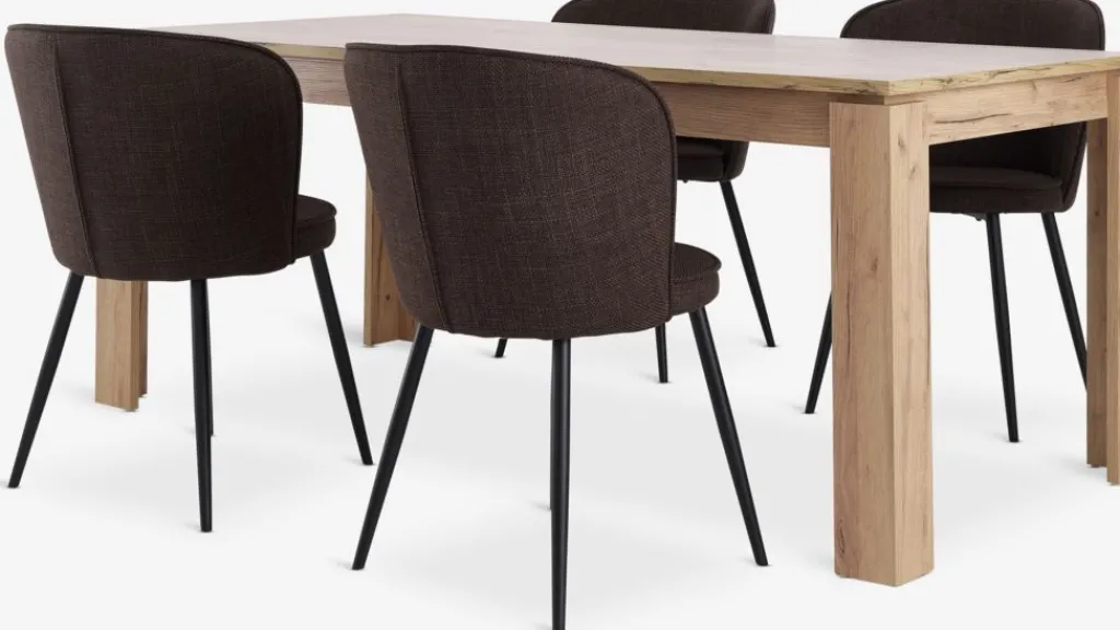Mesas De Comedor|Conjuntos De Comedor>JYSK LINTRUP + RISSKOVMesa LINTRUP L190/280 roble salvaje +4 sillas RISSKOV marrón Marrón oscuro+Negro