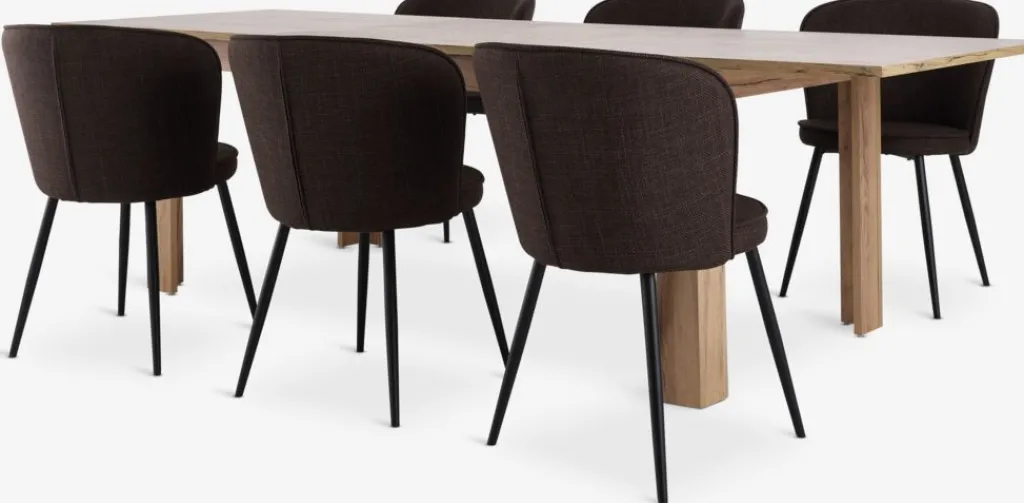 Mesas De Comedor|Conjuntos De Comedor>JYSK LINTRUP + RISSKOVMesa LINTRUP L190/280 roble salvaje +4 sillas RISSKOV marrón Marrón oscuro+Negro