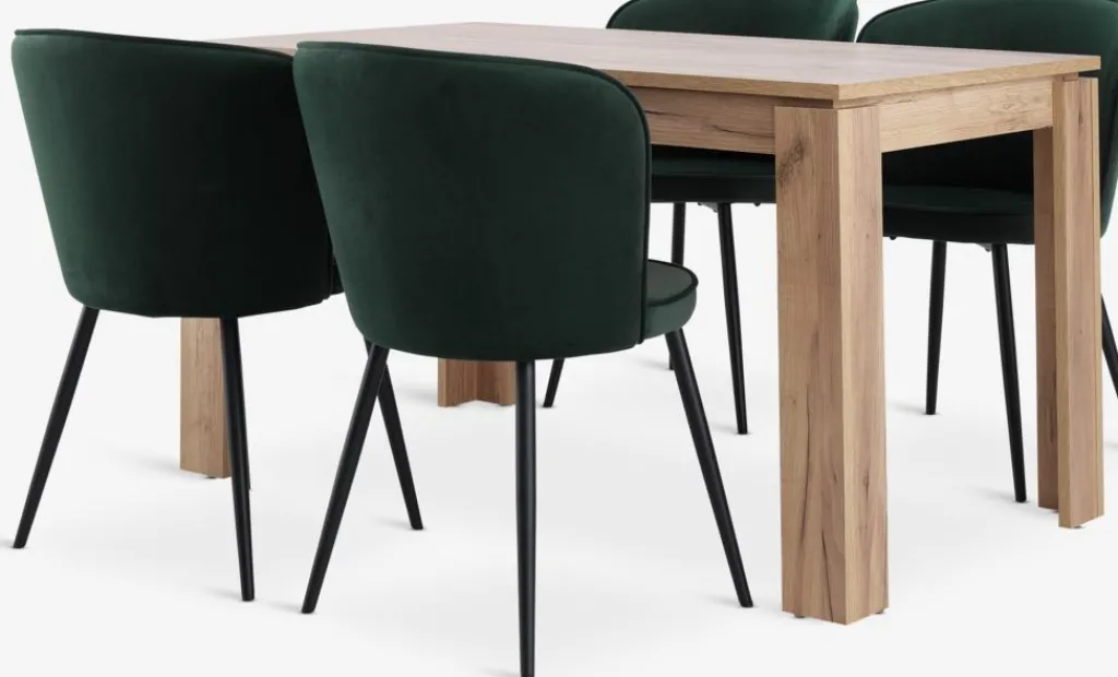 Mesas De Comedor|Conjuntos De Comedor>JYSK LINTRUP + RISSKOVMesa LINTRUP L140 roble salvaje + 4 RISSKOV terciopelo verde Verde oscuro+Negro