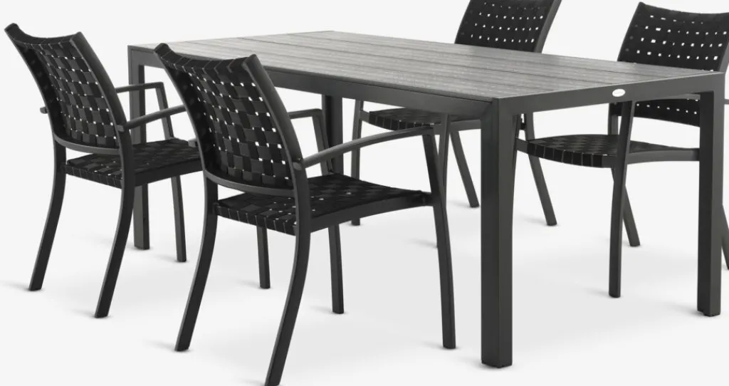 Conjuntos Mesa Y Sillas De Jardín>JUTLANDIA MADERUP + GLOMFJORDMesa MADERUP L205 + 4 sillas GLOMFJORD negro