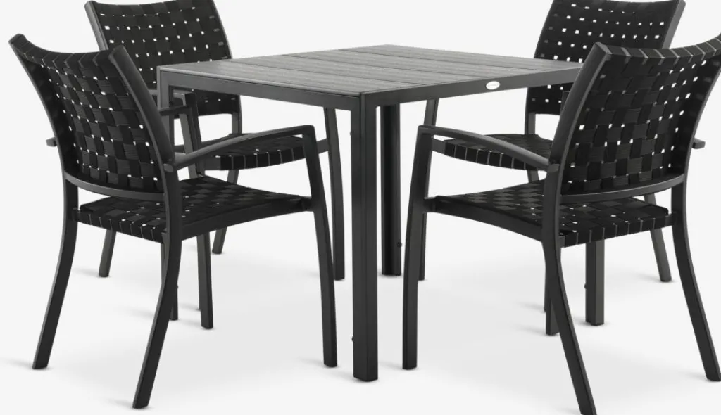 Conjuntos Mesa Y Sillas De Jardín>JUTLANDIA MADERUP + GLOMFJORDMesa MADERUP L90 + 4 sillas GLOMFJORD negro