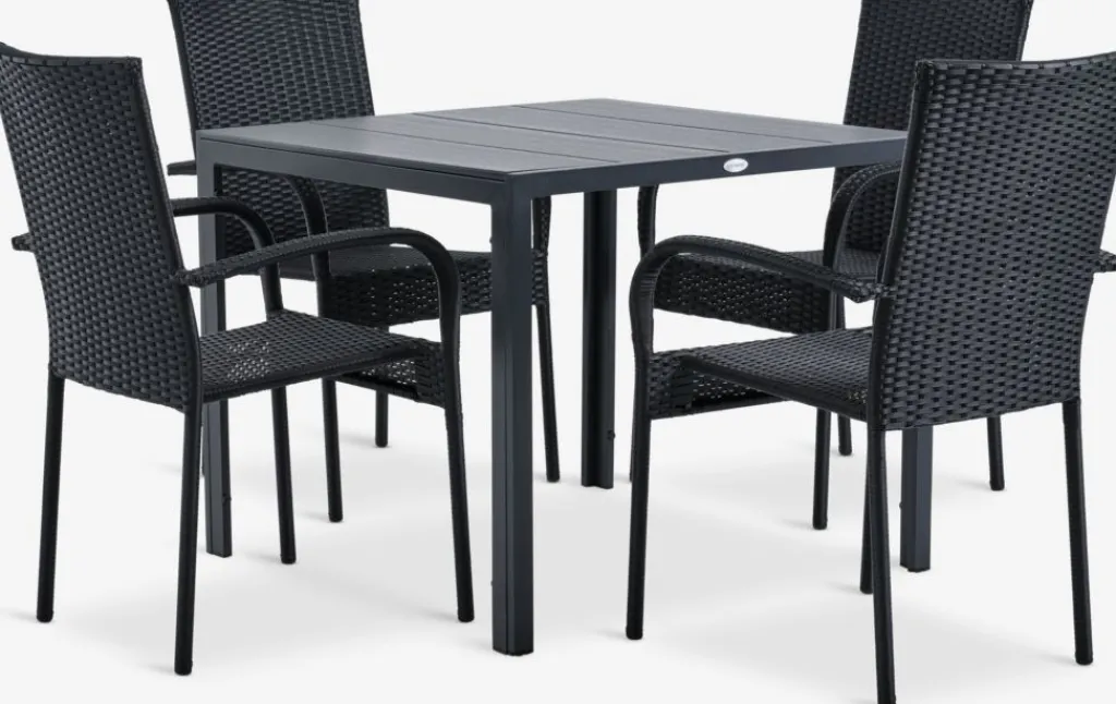 Conjuntos Mesa Y Sillas De Jardín>JUTLANDIA MADERUP + GUDHJEMMesa MADERUP L90 + 4 sillas GUDHJEM negro