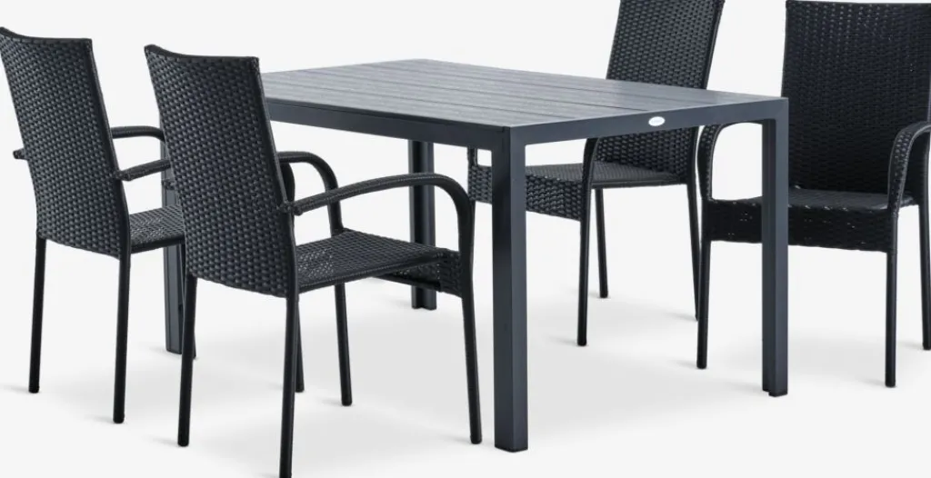 Conjuntos Mesa Y Sillas De Jardín>JUTLANDIA MADERUP + GUDHJEMMesa MADERUP L150 + 4 sillas GUDHJEM negro